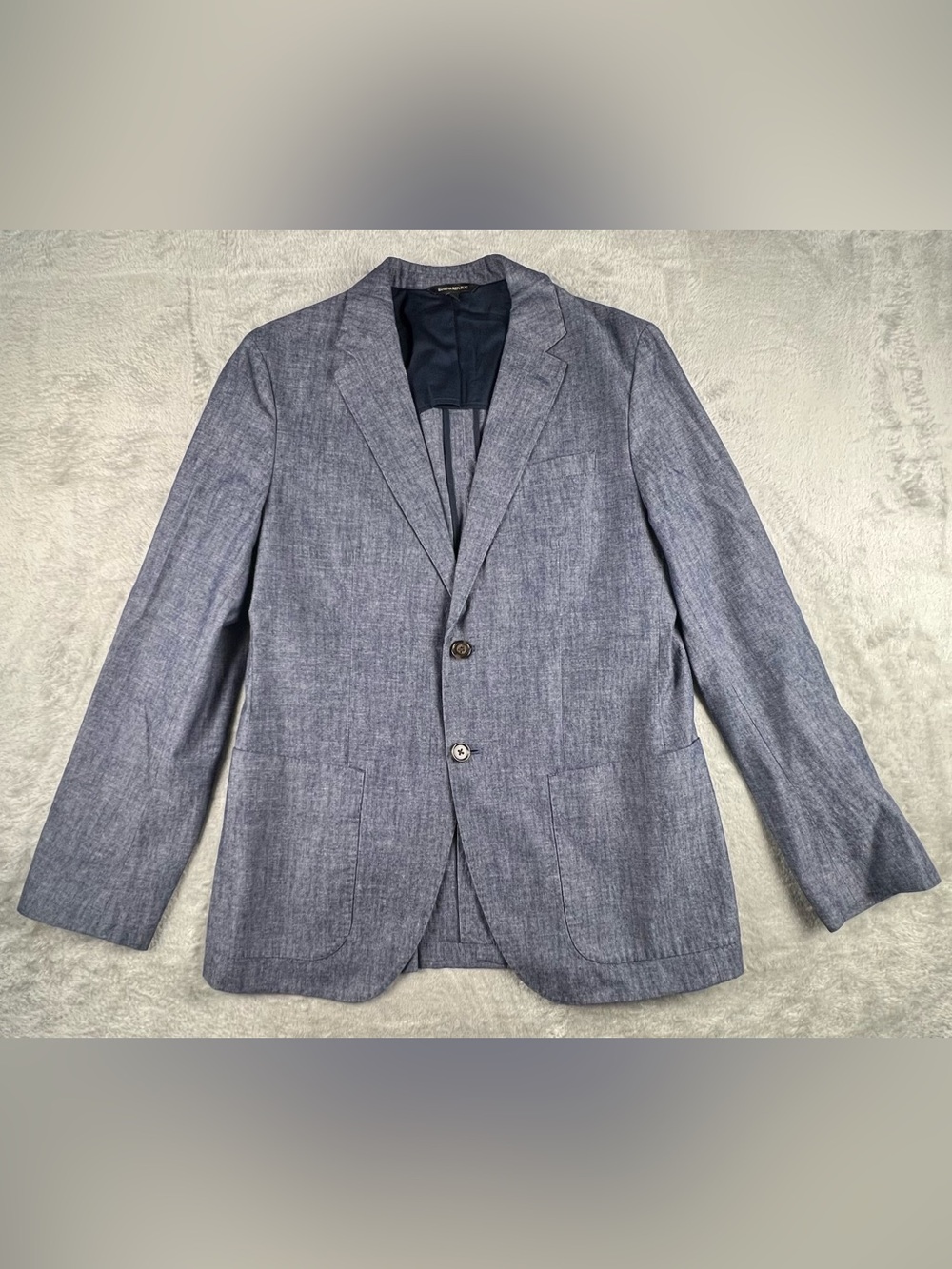 Banana Republic Blazer Jacket Mens 40R Slim Blue Cotton Chambray Unstructured